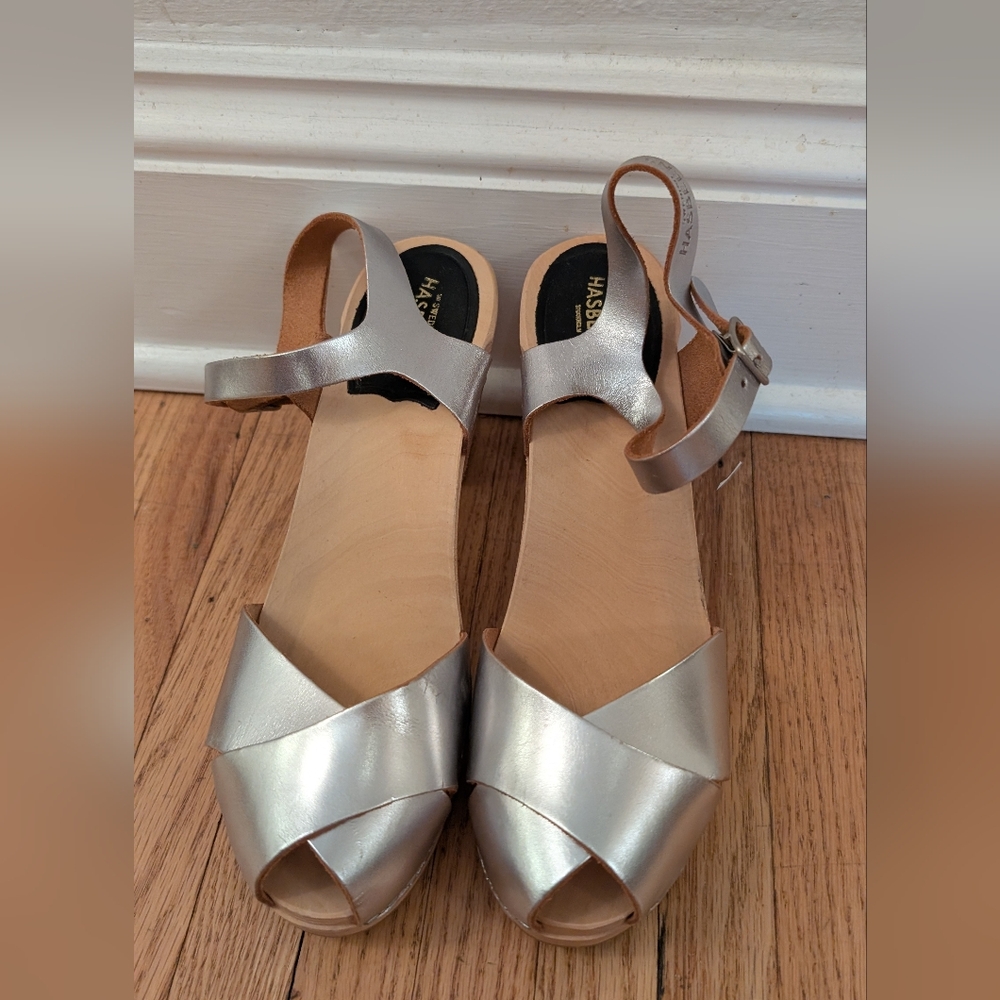 Swedish Hasbeens Metallic Silver Sandals